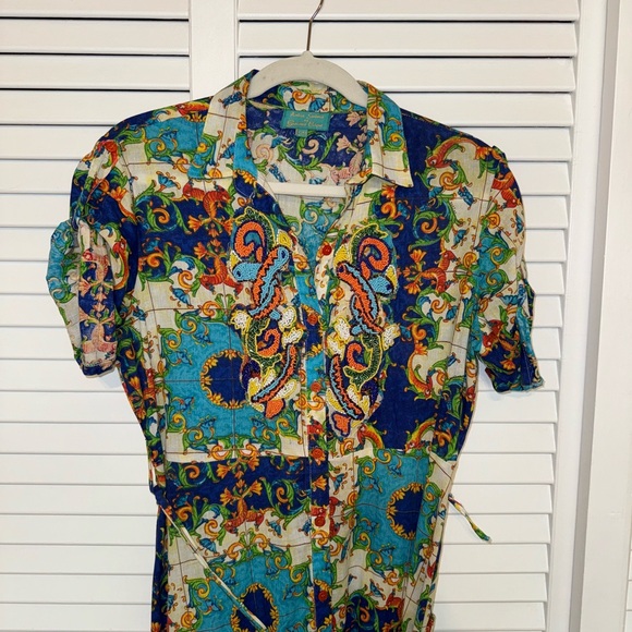 ANTICA SARTORIA by GIACOMO CINQUE MULTI-COLOR DRESS WITH BEADING SIZE S/M - Picture 3 of 9